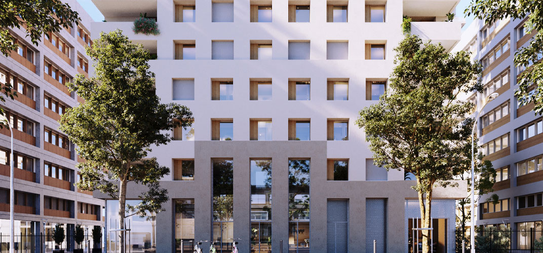 L’immeuble Essentiel porté par Nexity et en cours de construction dans le quartier Confluence à Lyon par l'agence Baumschlager-Eberle et sa directrice Anne Speicher.