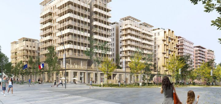 Modélisation 3D d'architectes d'une des rues du futur village des athlètes de Seine Saint-Denis à l'occasion des jeux de Paris 2024