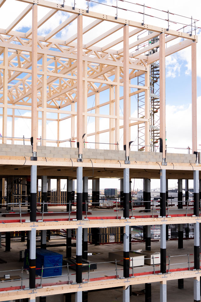 Vue du chantier de construction bas-carbone du village des athlètes